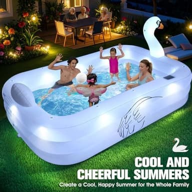Inflatable Pool with Lights,Solar Swan Inflatable Swimming Pool for Kids,Adults,Large Inflatable Pool for Adults Blow up Pool,Oversized 100"x63"x22"Family Inflatable Kids Pool for Backyard-White - Image 7