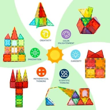 EchoPlan Magnetic Tiles, 130PCS Magnetic Blocks with 2 Cars, Magnet Tiles 3D Clear Building Blocks Set, STEM Sensory Educational Toys Gift for Toddlers Kids Boys 3 4 5 6 7 8 9+ Year Old - Image 3