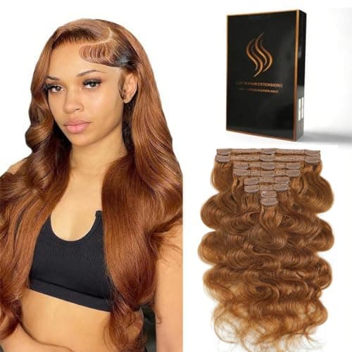 Tandulo Clip in Hair Extensions Real Human Hair Body Wave 30 Auburn Ginger Clip in 100% Brazilian Remy Human Hair Extensions 8pcs Per Set with 18 Clips Double Weft 18 Inch 100g/3.6oz - Image 1
