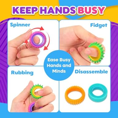 Fidget Toys Sensory Rings for Kids: 12 Pack Finger Spinner Rings - Texture Stress Toys for Kids Autism Calming - Fun Fidgets for Student Classroom Prize Stocking Stuffers - Image 2