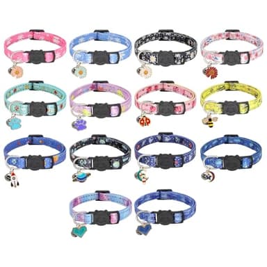 Giecooh 2 Pack Reflective Cat Collar, Breakaway Adjustable Cat Collar with Bells,Safety Buckle Collars for Boys and Girls Cats, Pawprints+Starfish - Image 6