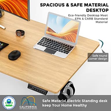SMUG Height Adjustable Electric Standing Desk, 48 x 24 Inches Sit Stand up Desk Home Office Computer Desk, Ergonomic Desk with Memory Controller Standing Table Natural - Image 6