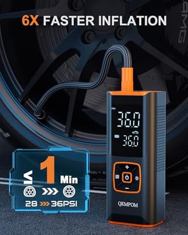 Tire Inflator Portable Air Compressor, 6X Faster 180 PSI Cordless Air Compressor, Air Pump with Pressure Gauge - Portable Tire Inflator for Car, Pickup, Motor, Bicycle, Balls and More - Image 2