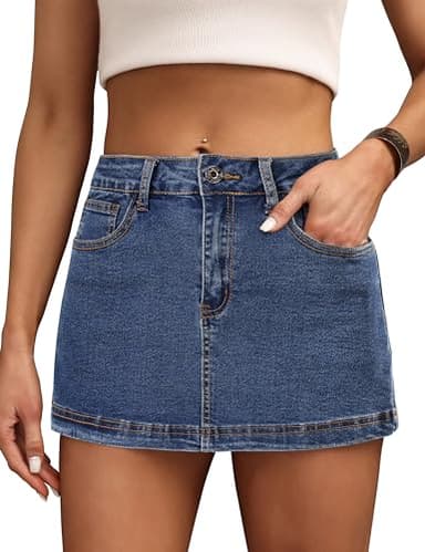 Denim Skort for Women High Waist Mini Denim Skirt Casual Stretch Women Jean Skirt with Pockets - Image 1