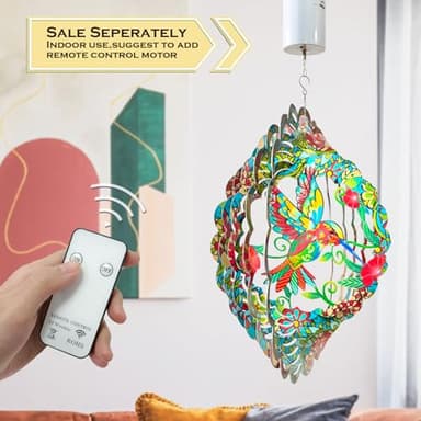 FONMY Wind Spinner Hummingbird 12 inch 3D Stainless Steel Wind Sculpture Worth Gift Christmas Decor. Laser Cut Metal Art Geometric Pattern - Hanging Mandala Wind Spinners, Kinetic Yard Art Decorations - Image 7