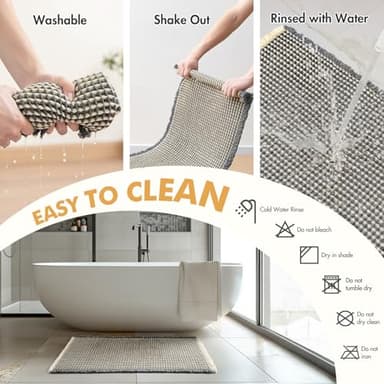 MIULEE Set of 2 Waffle Bathroom Rugs, Boho Bath Rugs Non Slip Washable, Super Absorbent Bath Mats, Ultra Soft Rubber Backed Shower Mats for Bathroom Floor, Tub, Dark Grey & Yellow, 17x24 Inch - Image 6