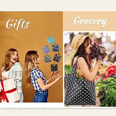 BeeGreen Grocery Bags | Reusable Gift Bags, Large Tote for Women & Foldable Beach Bag - 6 Pack Reusable Bag With Handles | Collapsible Cute Cloth Storage for Market, Holiday & Shopping | Washable​ - Image 6