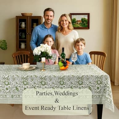 CPC Tablecloth 100% Cotton 60x90 Inch Indian Block Print Rectangle Table Cover, Washable Table Cloth for Weddings, Spring/Summer, Barbeque - Agate Green - Image 3