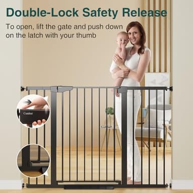 Cumbor 36" Extra Tall Baby Gate for Stairs, 29.7-54.2" Extra Wide Dog Gate for Doorways Hallways, Pressure Mounted Child Gate for Wide Opening, Auto Close Personal Safety for Babies and Pets, Black - Image 3