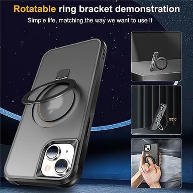 SKYLMW Compatible with iPhone 15 Plus Case with Invisible Magnetic O-Ring Stand Military-Grade Translucent Case for iPhone 15 Plus 6.7" [Compatible with Mag-Safe][Great Grip Feeling], Black - Image 2