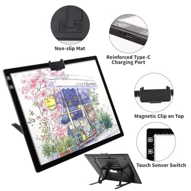 KOBAIBAN Wireless A3 LED Light Pad with Foldable Stand, Top Clip, 3 Colors/Stepless/ 6-Level Dimmable Brightness Rechargeable tracing Light Box/Board for Cricut Vinyl, Weeding Tool, Diamond Painting - Image 6