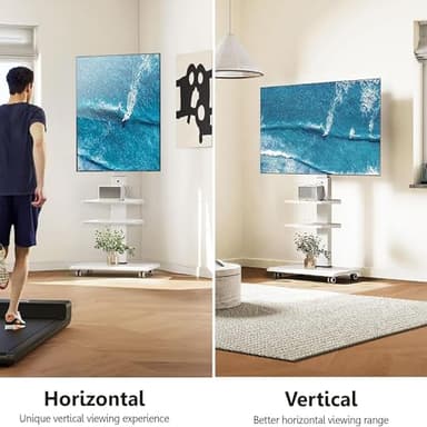 FITUEYES Rolling TV Stand for 32-75 Inch TVs - Height Adjustable Portable TV Stand on Wheels, 20 Degree Left/Right Swivel and 90 Degree Vertical and Horizontal Rotation up to 88lbs - Image 2