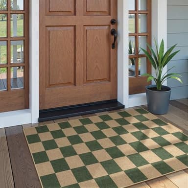 Lahome Checkered Porch Rug, 3x5 Farmhouse Kitchen Rugs Non Slip Washable Indoor Outdoor Carpet, Checkerboard Non Slip Non Shedding Green Carpet for Entry Bedroom Deck - Image 6