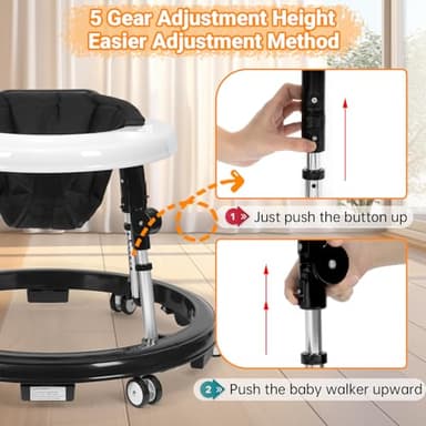 HolyBase Music and Lights Baby Walker Foldable with 9 Adjustable Heights, Baby Walker with Wheels Portable, Infant Toddler Walker for Baby Boy Girls 6-18 Months - Image 6
