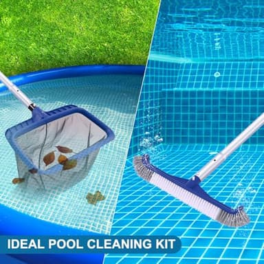 POOLAZA Pool Cleaning Kit, Including Pool Brush & Ultra Fine Mesh Pool Skimmer Net with Pole, Pool Net Skimmer & 17.5'' Pool Brush Head with 10.5ft Aluminum Pool Pole, Pool Net and Brush with Pole - Image 6