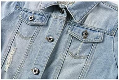 Hixiaohe Women Autumn 3/4 Sleeve Retro Short Denim Jackets Light Blue Jean Coats - Image 4