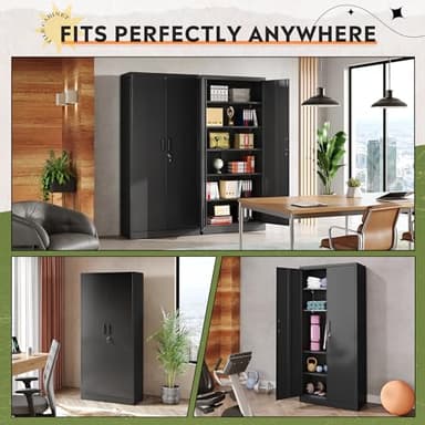 DEVAISE Metal Garage Storage Cabinet with 2 Doors and 5 Adjustable Shelves, 71'' Black Lockable Steel File Cabinet for Garage, Home, Office, Shool, Gym - Image 5