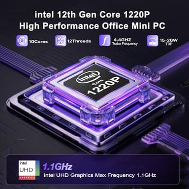 Beelink EQi12 Dual LAN Mini PC, Intel Core 1220P(10C/12T, up to 4.4GHz), 16GB DDR4 RAM 500GB PCIe4.0 SSD, Mini Desktop Computer Support WiFi 6/ BT5.2/ Dual HDMI/Bulit-in 85W Power Supply - Image 3