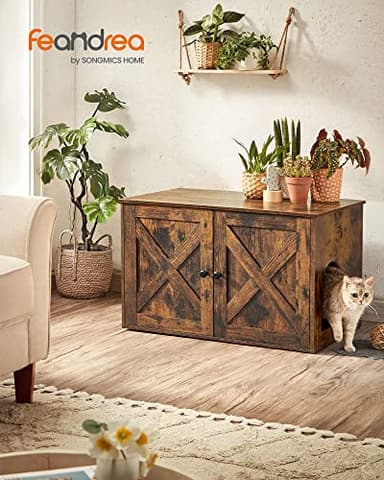 Feandrea Cat Litter Box Enclosure, Litter Box Furniture Hidden with Removable Divider, Indoor Cat House, End Table, 31.5 x 20.9 x 19.7 Inches, Rustic Brown UPCL002X01 - Image 2