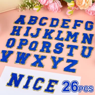 ASTARON 26 Pcs Self Adhesive Letter Patches Chenille Letters Stickers, A-Z Embroidered Applique Patches Alphabet Cloth Patch for Clothes, Bags, Hat, Phone Case, DIY Accessories (Dark Blue) - Image 3