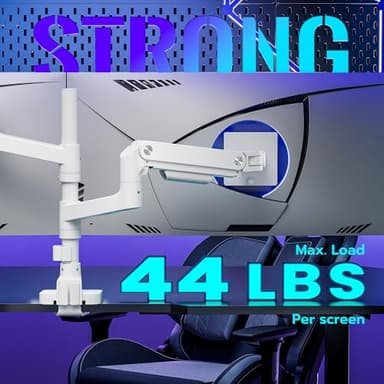 ARES WING Dual Monitor Arm Desk Mount for 17-49 Inch Ultrawide Monitors, Heavy Duty Dual Monitor Mount Holds 44 lbs, Full Motion Gas Spring Vertical Stacked Monitor Mount, 75/100 VESA Mount, White - Image 5