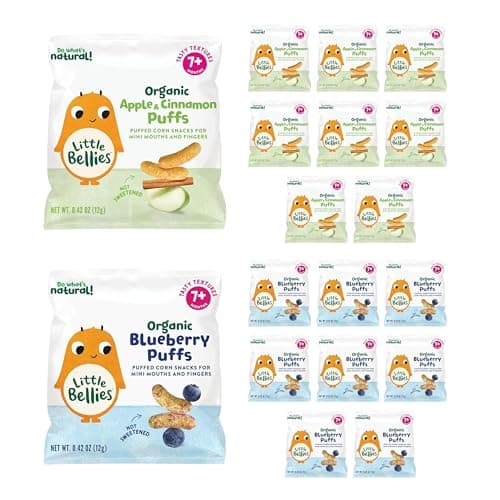 Little Bellies Organic Puffs Variety Pack, Blueberry & Apple and Cinnamon (Pack of 18) - Image 1