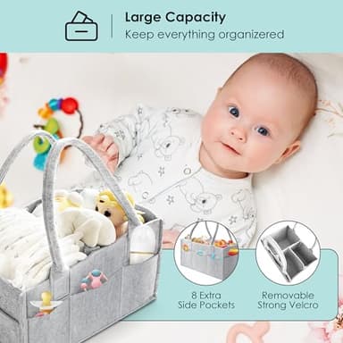 HIPHOP PANDA 2-Pack Diaper Caddy Organizer - Nursery Storage Bin & Car Organizer for Diapers, Wipes, and Baby Essentials - Dual-Color Solid Set (Grey/Green), Large Size - Image 3