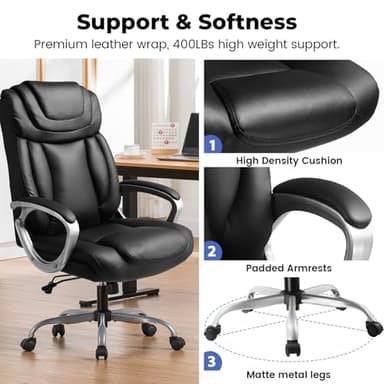 COMHOMA Ergonomic Office Chair Home Office Desk Chairs Comfy Back Support PU Leather Executive Office Chair with Wheels Headrest Padded Armrests Height Adjustable Tilt Swivel Rolling Reclining Seat - Image 5