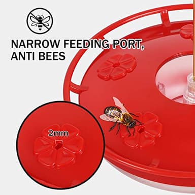 eWonLife Hummingbird Feeder for Outdoors, 2 Pack, Leak-Proof, Easy to Clean and Refill, Saucer Humming Bird Feeder Plastic, Including Hanging Hook, with 5 Feeding Ports (16 Ounce/Pack) - Image 6