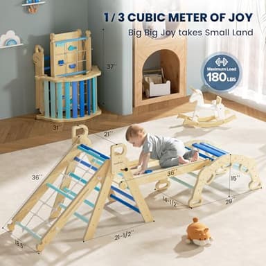BlueWood 2025 8-in-1 Pikler Triangle Climbing Set Toddler Toys Indoor Baby Jungle Gym Climber Playground for Kids - Sky Blue - Image 6