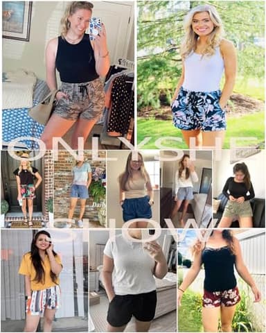 ONLYSHE Womens Elastic Waist Summer Wide Leg Shorts with Drawstring Pockets Black XL - Image 2