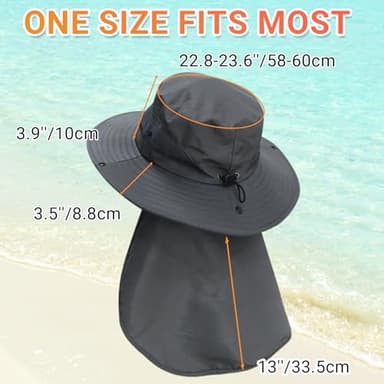 NPQQUAN Sun Hats for Men Women with Neck Flap UPF 50+ UV Protection Wide Brim Bucket Hat Safari Hiking Fishing Hats Lightgrey（Neck Flap） - Image 6
