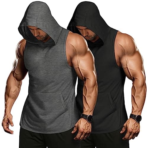 COOFANDY Men's Workout Hooded Tank Tops Bodybuilding Muscle Cut Off T Shirt Sleeveless Gym Lifting Hoodies 2 Pack - Image 1