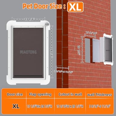 MIAOTONG 3-Flap Dog Door for Wall, Energy-Efficient Insulated Pet Door for Wall, Aluminum Lock Doggy Door for Wall,Steel Frame and Telescoping Tunnel Dog Doors(Pets Up to 220 Lb) -X-Large - Image 2