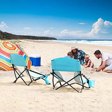 TOBTOS Low Beach Chair, Beach Chairs for Adults 2 Pack, Low Profile Folding with Cup Holder & Carry Bag, Heavy Duty Chair for Outdoor Sand, Camping, Concert, Travel - Image 2