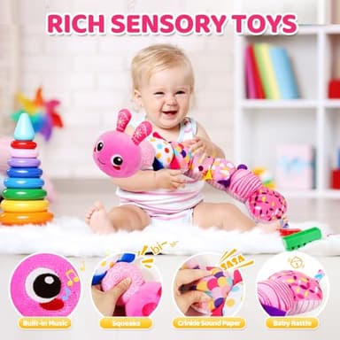 KMUYSL Baby Toys 0-6 6-12 Months, Sensory Music Animal Stuffed Toy for 0 1 2 3 4 5 6+ Months, Plush Toy with Crinkle and Rattles for Infant Newborn, Tummy Time Toys Gifts for 0-3-6-12 Month - Image 2