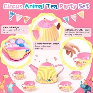 61Pcs Tea Party Set for Little Girls, Dreamland World Tea Set Toys Including Dessert, Cake Stand & Carrying Case, Kids Kitchen Pretend Play for 3 4 5 6 Year Old Girl Birthday Gifts - Image 4