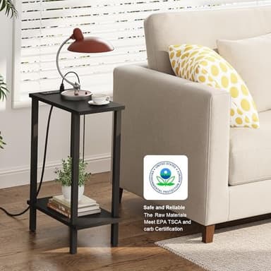 TUTOTAK Small End Table with Charging Station, Narrow Side Table with USB Ports and Outlets, Skinny Sofa Table, Slim Nightstand, Living Room, Bed Room, Black TB01BK060 - Image 6