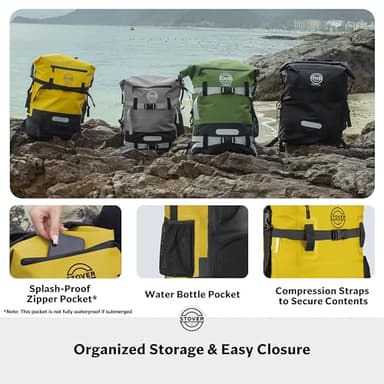 STOVER 5/10/25/30/40/55L Waterproof Dry Backpack & Phone Case- Large Floating Dry Bag for Kayaking, Travel, Hiking, Fishing, Camping, Motorcycles & Beach, Heavy-Duty Roll Top Men/Women (Yellow) - Image 5