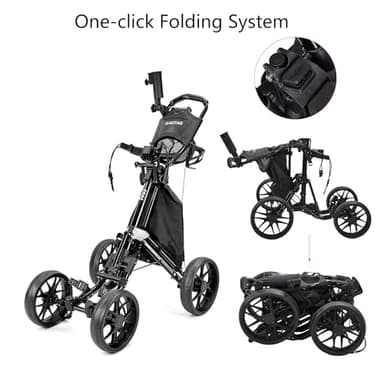 FLAGTAG Golf Push Cart 4 Wheels,Folding Golf Cart, Golf Pull cart with Cup Holder,Umbrella Holder,Cooler Bag, Foldable with one-Click,Handle Height Adjustable,Drink Holder,Walking Push cart - Image 4