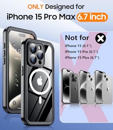 Temdan Magnetic for iPhone 15 Pro Max Case Waterproof,Built-in Screen Protector[IP68 Underwater][Upgrade Military Dropproof][Compatible with MagSafe] Full Body Shockproof Case-Black - Image 2