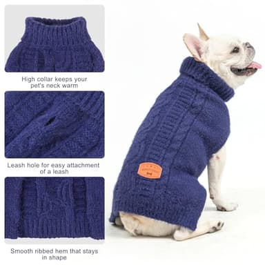 BEAUTYZOO Small Dog Sweater -Turtleneck Knitted Dog Sweaters for Dogs Puppy Girls Boys, Winter Dog Clothes Cable Knitwear with Leash Hole, Dog Christmas Sweater Pullover Sweatshirt for S M Pet Apparel - Image 5