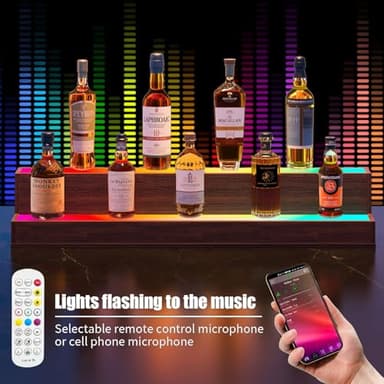 Cubehom LED 38 Inch Bar Display Shelf, DIY Illuminated Bottle Shelf with App & Remote Control, 2 Step Freestanding Holding Bottles for Home Bar, Party, Walnut - Image 3