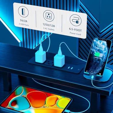 Furologee 60" Black Computer Desk with 4 Drawers and Printer Space, Gaming Desk with LED Lights and USB Power Outlets, Home Office Desk with Fabric File Cabinet,Study Work Table with Shelf for Bedroom - Image 6