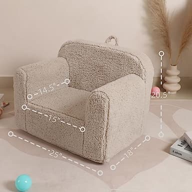 MOMCAYWEX Kids Snuggly-Soft Sherpa Chair, Cuddly Toddler Foam Chair for Boys and Girls, Light Grey - Image 3