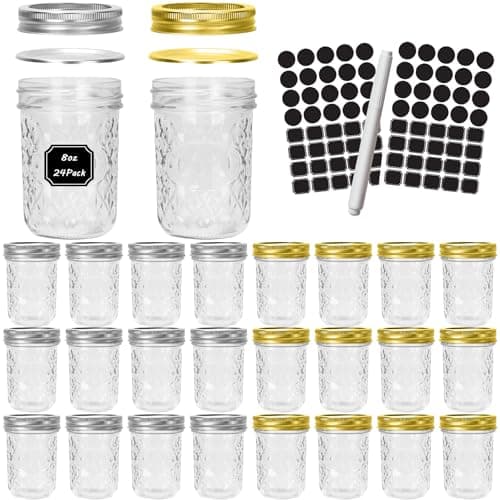 CycleMore Mason Jars 8 oz, 24 Pack Canning Jars with Mixed Color Airtight Lids, Half Pint Canning Jar Ideal for Fermenting, Jam, Honey, Pickling, Wedding/Shower Favors, DIY Decors - Image 1