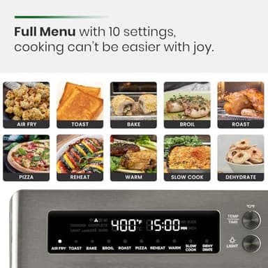 VAL CUCINA Infrared Heating Air Fryer Toaster Oven, Extra Large Countertop Convection Oven 10-in-1 Combo, 6-Slice Toast, Enamel Baking Pan Easy Clean with Recipe Book, Black Matte Stainless Steel - Image 2