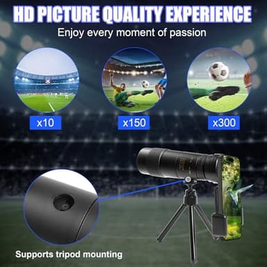 10-300x40 Military Telescope - Monoculars for Adults High Powered, Compact Monocular Telescope for Hunting, Star Gazing, Bird Watching, Travel (Smartphone Adapter & Tripod Include) - Image 2
