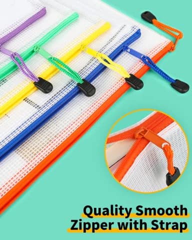 Smarpau A5 Mesh Zipper Pouch, 24 Pack 12 Colors 9.5" x 7.1" Multipurpose Zipper Pouches for Organizing, Waterproof Zipper Mesh Bags Small Zipper Pouch for Travel, Office, Home Storage - Image 4