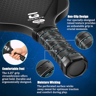 GARYE Pickleball Paddles Set of 2, USAPA Approved Carbon Fiber Pickleball Set, Lightweight Pickle Ball Rackets 2 Pack with 6 Balls, 1 Bag, Pair of Grip Tapes, Pickle Ball Paddle for Men and Women - Image 4